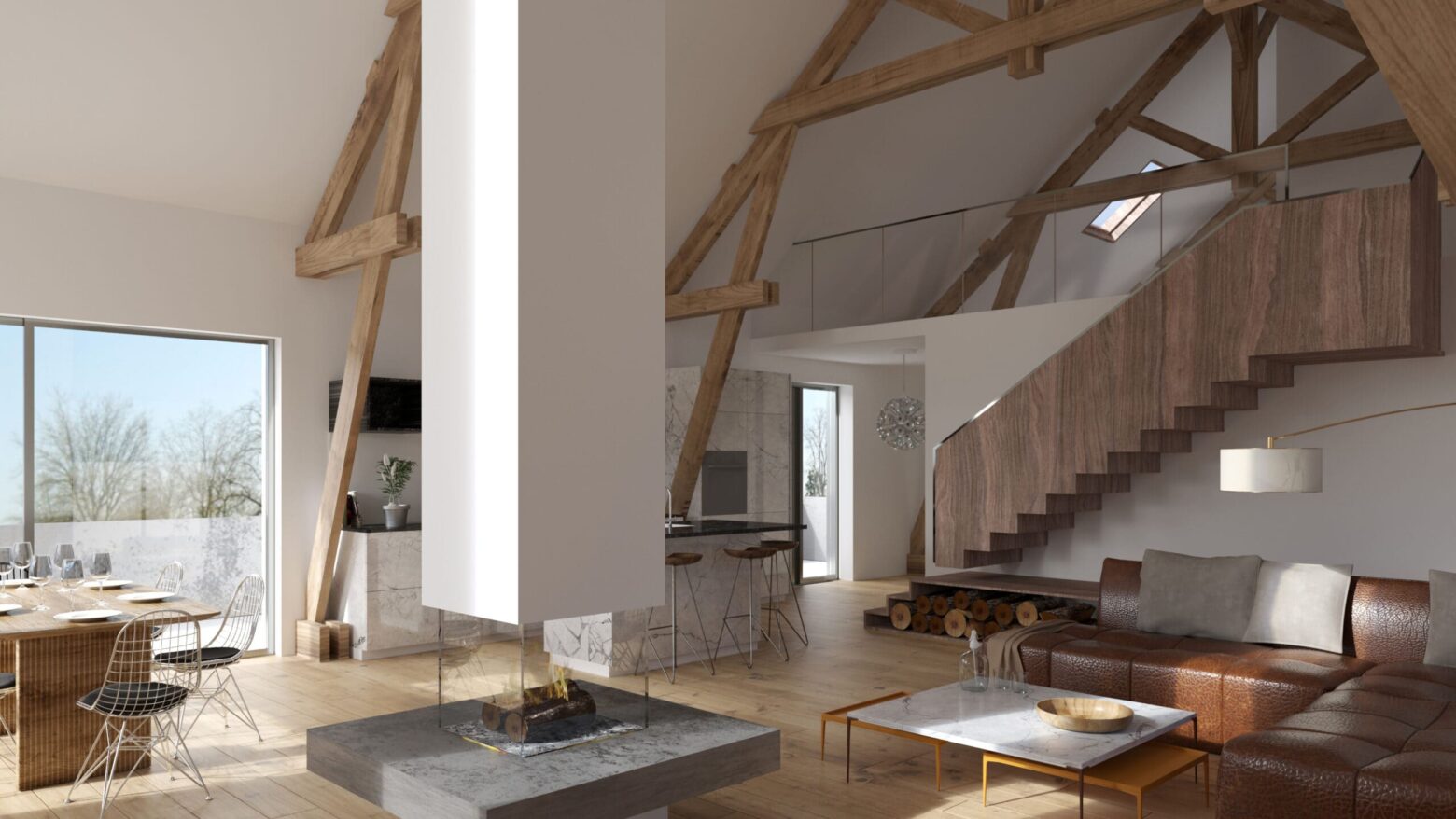Intérieur salon maison moderne - MKRS-W Architecte - Oise - Rénovation - Ecuries