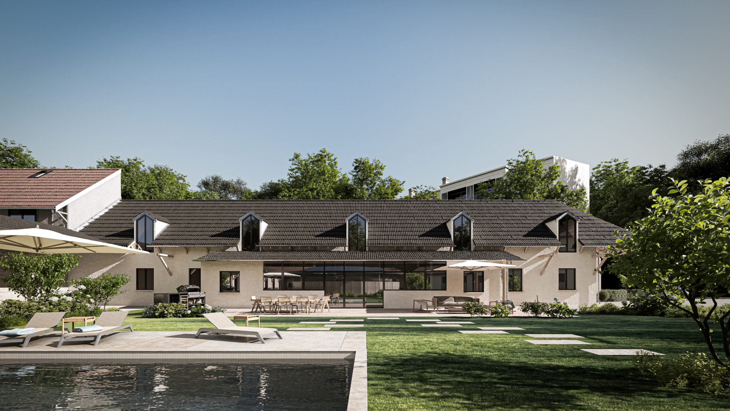 Rendu 3D - Faisabilité & Permis de construire - Réhabilitation & Extension d'un bâtiment d'écurie en habitation